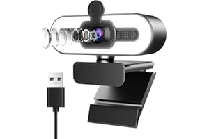 Dancial 1080P Webcam with Ring Light, Webcam for PC with Microphone & Built-in Privacy Cover, Plug and Play USB Camera for Online Learning, Zoom Meeting Skype Teams, Web Cam for PC/Mac/laptop/Desktop