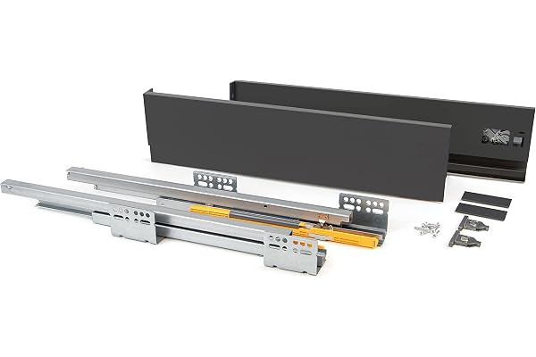 Emuca - Kit Système Tiroir pour Cuisine ou Salle de Bain avec Coulisses à Extraction Total et Fermeture Amortie, Hauteur 138 mm et Profondeur 350 mm, Gris anthracite