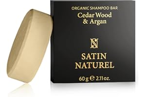 ‎SATINNATUREL Festes Shampoo BIO - 2 in 1 Shampoo & Conditioner - Für trockenes & lockiges Haar - Haarwachstum beschleunigen mit Bio Arganöl & Zedernholzöl - 100% Vegan & Seifenfrei & Plastikfrei - Shampoo Bar 60g