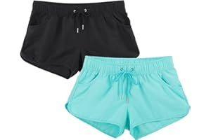 MK MATT KEELY Damskie szorty kąpielowe, czarne, 2-pak, szybkoschnące, plażowe kąpielówki z kieszeniami