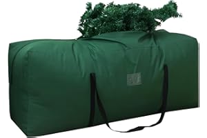 CATIME Heavy Duty 600D Oxford Waterproof Xmas Tree Sack - Green with Handles, Dual Zippered Card Slot, Decoration Organiser for Holiday, 135x40x50cm