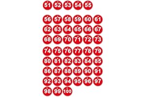 SAGASAVE 50 dischi numerici incisi, 51-100 targhette identificative in plastica, numeri da tavolo, targhette per armadietti, feste, ristoranti, club, hotel (rosso)