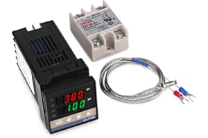 BE-TOOL Kits de contrôleur de température numérique REX-C100 PID + thermocouple 40 A SSR + K pour équipement industriel (non compatible avec RT100)
