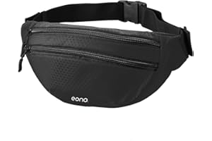 Eono Water Resistant Bum Bag with Adjustable Buckle Strap for Men, Women, Double Pockets Waist Fanny Pack for Hiking, Dog Walking, Travel & Outdoor Activities (Black)