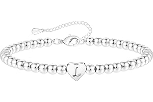 Crownette S925 Silver Bead Bracelet for Women Adjustable Heart Initial Letter Bracelet Birthday Jewellery Gift