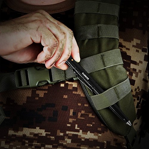 ACRATO Aluminium Tactical Pen Kubotan Kugelschreiber mit Glasbrecher und LED Lampe zur Selbstverteidigung Campingwerkzeug Militärwerkzeug Multifunktional Schwarz - 6
