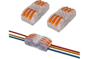 Aiqeer 16 Pcs SPL-3 Lever-Nut Wire Connectors, 3 in 3 out 6 Ports Transparent Conductor Compact Wire Connectors, Cable Clamp Terminal Block Quick Spring Connector