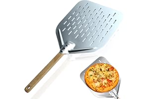 Yuiturt Perforated Pizza Shovel, Pizza Peel 39.5 x 30 cm, Pizza Slider, Aluminium Alloy Pizza Shovel, Professional Pizza Shovel with Large Surface and Removable Handle (Silver)
