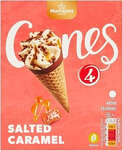 Morrisons Salted Caramel Ice Cream Cones, 4 x 11…|200