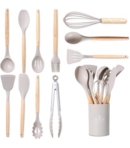 Ensemble 18 Ustensiles De Cuisine En Silicone Alimentaire - Résistants Haute Température Avec Support De Rangement (Noir)