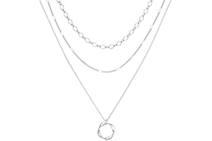 LUXYSODE Silver Necklaces Stack For Women, 925 Silver Chain Necklaces Dainty Layered Simple Stackable Pendant Necklaces Herringbone Cuban Paperclip Chain Jewelry Gift for Women