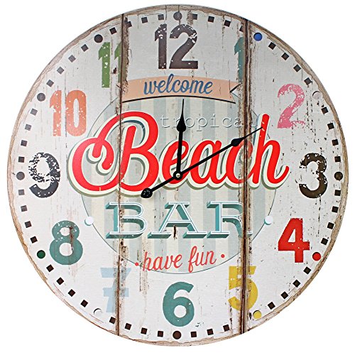 Riesige XXL Maxi Wanduhr - Tropical Beach Bar, welcome have fun / bunt - d=58cm - Vintage Shabby Uhr