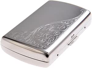Quantum Abacus Zigarettenetui aus hochwertigem Stahl, fein gemasert und mit elegantem Rankenmuster in den Ecken, für 12 Zigaretten, Mod. 792-01 (DE)
