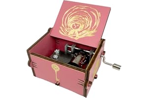 Youtang Coraline - Mini carillon in legno con incisione, idea regalo per compleanno, anniversario, San Valentino, Natale (manovella, rosa)