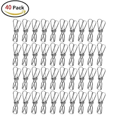 SunTaYon Pinces en acier inoxydable, Pinces à linge, un ensemble de 40, Ne cassera pas, pas la moisissure, que ce soit pour faire sécher le linge, Sacs de nourriture scellés, pinces à dessin