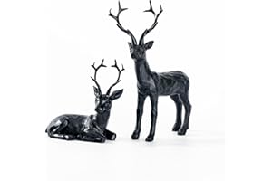 ‎DN DECONATION DN DECONATION Hirsch Figuren Set 2er Weihnachtsdeko, Schwarze Rentier Statue aus Harz Weihnachten Dekorationen, Rentier Deko Figur für Wohnzimmer Tisch Regal Büro Weihnachtsdekoration Innen Deko