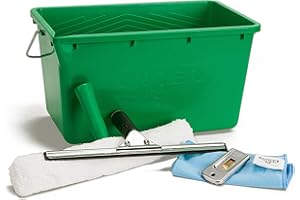 Unger PRO Set complet 5in1 (incl. lave-vitres, essuie-vitres, chiffon microfibre, raclette de sécurité, seau 12 l, pour le nettoyage professionnel des vitres/verres) AKG16