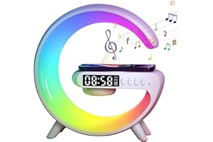 DORAMIER Lampe chargeur sans fil – Lampe en forme de G, chargeur de téléphone, réveil, lampe de chevet, veilleuse à intensité variable, changement de couleur RVB (blanc.)