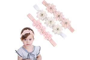 TSUWNO Fascia Neonata Battesimo con Cerchietto Floreale, Set da 3 Pezzi, Accessori per Capelli Bambini, Adorabile Fascia per Capelli Neonata Ragazza