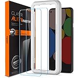 Spigen AlignMaster Skärmskydd kompatibel med Google Pixel 5, 2 Stycken, met sjabloon voor installatie, kristallklart, Respons