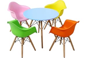 LIFEZEAL Set Tavolo e 4 Sedie per Bambini 3-12 Anni, Tavolino Multifunzionale Bambini Rotondo, 4 Sedie per Bambini Piccoli con Schienale, Set di 5 Pezzi per Camera da Letto e Sala Giochi Multicolore