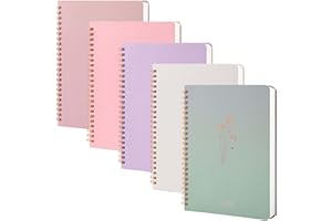 MGGAO Diario a spirale, 5 pezzi, formato A5, motivo marmo e floreale, formato A5, carta spessa 100 g/m², diari a righe da 8 mm, diari a spirale per studio e appunti