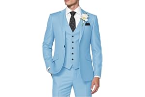 HUUTOE Costume 3 pièces ajusté pour homme avec blazer, gilet et pantalon de smoking, pour l’été, mariage, bal de fin d'année, affaires