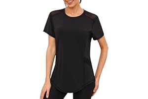 Gyabnw Camisetas Deportivas para Mujer de Manga Corta Camisetas Funcionales con Cuello Redondo Camiseta para Correr Fitness y Yoga