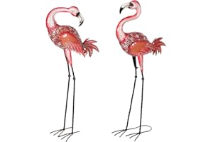 Birendy Enorme belle figure in metallo, fenicottero rosa, 88 cm, statuetta decorativa in metallo (set rosa fenicottero A+B)