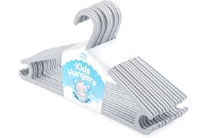 Anstore Perchas Infantiles,16 Perchas de Plástico para Bebé, Ultrafinas Que Ahorran Espacio Perchas Ropa Bebe,Antideslizantes Perchas niños con Doble Agujero,Perchas Pequeñas para Ropa Infantil(Gris)