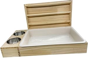 SHARPLACE Râtelier à Foin en Bois, Mangeoire à Foin 3 en 1 pour Lapin, Distributeur de Foin pour Lapin avec Bols, Accessoire pour Cage, Bac à Litière, Cochon d'Inde, Mangeoire pour Gerbille, Hamster Nain