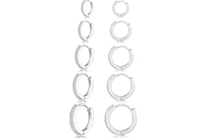 Senteria 925 Sterling Silver Hoop Earring 5 Pairs Small Silver Hoop Earrings Hypoallergenic Silver Hoop Earring for Women Cartilage Sleepers Huggie Earrings Sets 8/10/12/14/16mm
