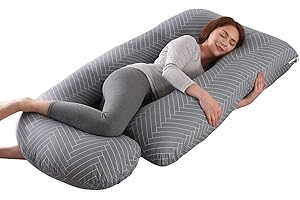 SHANNA Almohada Embarazada Dormir, Almohada Lactancia de Cuerpo Completo, actualización Grande en Forma de U y Soporte de Maternidad con Funda de algodón reemplazable (Gris Rayado)
