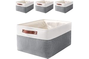 MANGATA Storage Baskets, Fabric Storage Boxes, Cold Grey&White (XLarge, 4Pack)