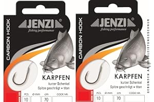BLNTACKLE76 Zestaw: 2 opakowania haków przywiązanych karpia firmy Jenzi, uniwersalne haczyki, karpie (20 sztuk) rozmiar haczyków 1, 2, 4, 6, 8, 10 na sznurku mono przypon gotowy + gratis Petri Heil! Naklejka