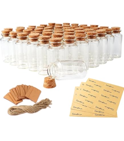 Goiio 80 Mini Bottigliette In Vetro Da 20 Ml Con Tappo In Sughero – Kit Con Etichette E Spago Per Bomboniere E Fai Da Te - 2