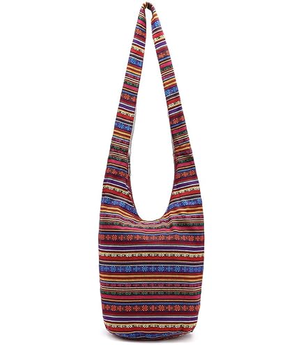 Borsa a tracolla in tela con motivo fiore della vita, hippie e boho - Italia