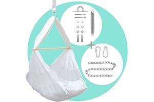 ‎AMANKA AMANKA Baby Federwiege mit 100cm Kette - Schwerlast Deckenhaken - Hängematte mit Feder und Matratze