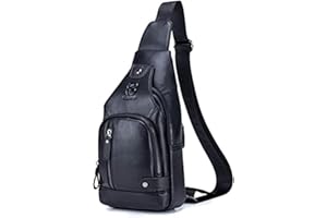 Xieben Pacco Petto,Vera Pelle Retro Borsa a Tracolla in per Uomo Zainetto Monospalla Crossbody Pacco Petto Messaggero Sport Outdoor Sling Pacchetto Viaggio Noir