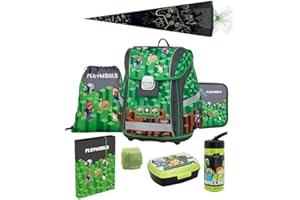Familando Jungen Schulranzen 1. Klasse · Playworld Gaming Pixel Schultasche · ergonomisch & leicht · Schulranzen-Set (8-teilig mit Schultüte)