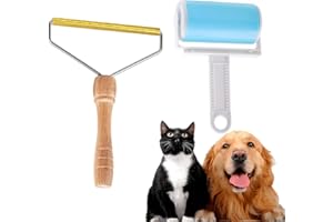 TAHBARSHI 2 Pcs Lint Remover on Carpet + Washable Sticky Roller, Pet Hair Remover, Wooden Dog Hair Remover Roller Reusable Lint Roller, Sticky Lint Brush for Dog, Cat Hair Remover