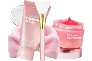 ‎SHEFAVE Shefave Collagen Night Wrapping Mask, Skincare Set mit Collagen Mask Peel Off Maske Gesicht, Collagen Jelly Cream, Elastizität und Feuchtigkeit, Overnight Maske Gesicht Masken, Gesichtsmaske Korea