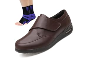 Aocase Chaussures Pieds Larges Cuir Chaussures Orthopediques Diabetique Chaud Bottes Diabétiques Oedème Bouffi Pied Velcr Scratch Diabétiques Coupe Large,A Brown,39 EU