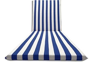 Il Tuo Artigiano Design Cuscino Fasciato per Lettino Prendisole 190x60 cm in tessuto Cotone totalmente Artigianale (Bianco e blu)