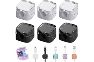 BAILTOUK 6 Pièces Clip Câble avec Auto-adhésifs, Organisateur de Câble Magnétique, Clips de Gestion de Câbles Magnétiques Réglable Clips Câble Organisateur pour Bureau, Table de Nuit (Noir & Blanc)