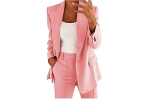 MRAT Conjunto de blazer para mujer, trajes de 2 piezas para mujer, chaqueta de manga larga con botones, pantalones largos, color sólido, trajes de dos piezas, ropa de abrigo con solapa, blazer y