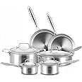 Delarlo Whole body Tri-Ply Stainless Steel Kitchen Cookware Set of 14 With Lid Heats quickly Cookware, Suitable for All Stove Kitchen, Pots and Pans sets