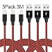 Produktbild Lightning Kabel, WZS 3Pack 3M Lang Nylon iPhone Ladekabel iPhone Kabel USB Datenkabel für Apple iPhone 7 / 7 Plus / 6S / 6S Plus / 6 / 6 Plus / SE / 5s / 5c / 5 / iPad Pro / Air / Mini / iPod Schwarz und rot