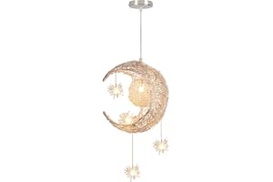 PETITES ECREVISSES Lustre Suspension Lune étoiles LED Plafonnier Luminaire Aluminium avec 5 Ampoules pour Enfants Chambre