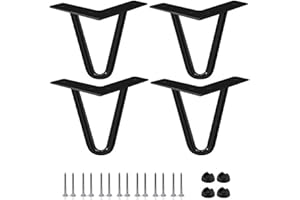 Btowin 4 inch / 10cm Hairpin Legs, 4Pcs Heavy Duty Metal Furniture Legs with Rubber Floor Protectors & Screws for Home DIY Projects TV Stand Sofa Cabinet - Black